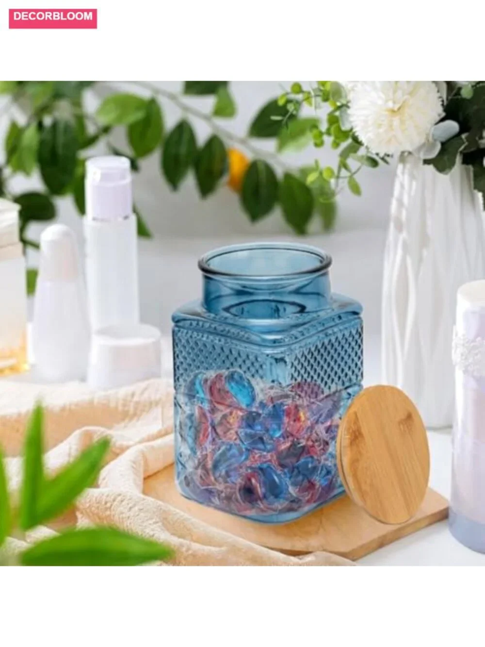 Large Glass Storage Jar Set of 2, 60 FL OZ Airtight with Bamboo Lid